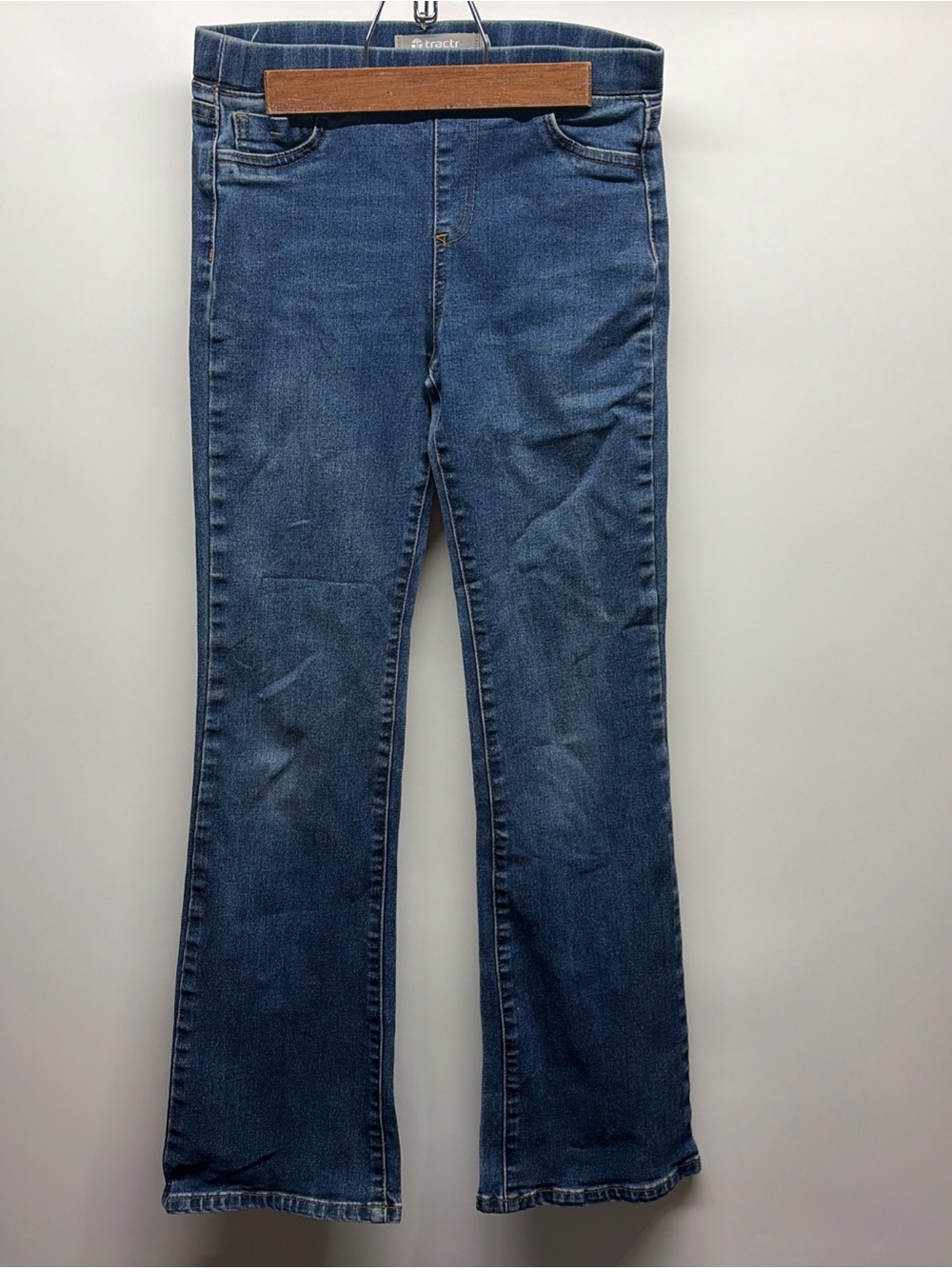 Tractr Girls Knit Denim Pull-On Flare Pants Medium Indigo Blue Stretch Size 14